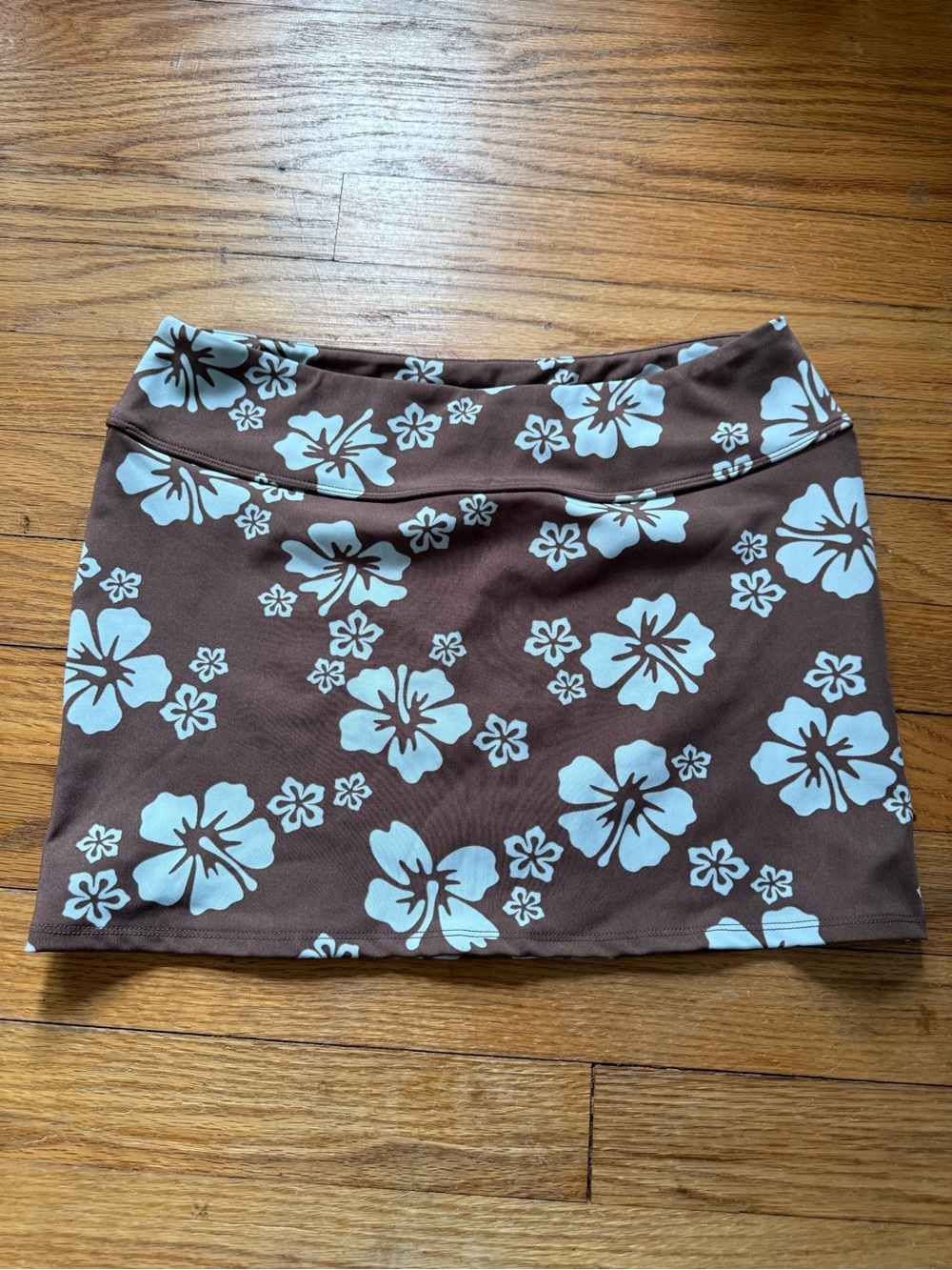 H&M Brown Mini Skirt with Light Blue Floral Print